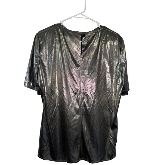Metallic Silver 2-Piece Set Open Front Duster Jacket & Short Sleeve Top Womens S - Picture 5 of 12